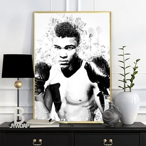 Muhammad Ali Black White Sketch Poster, American Boxer Fans Collect Art Prints, Minimalism Muscular Athlete Man Home Wall Decor