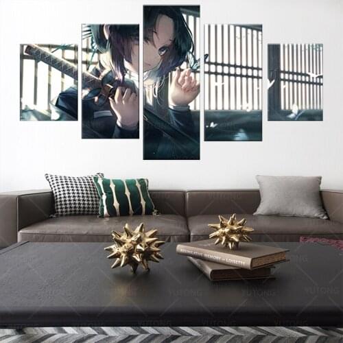 Hd Demon Slayer Anime Kochou Shinobu 5 Pieces Artwork Modular Poster Painting Canvas For Living Room Home Decor Framework