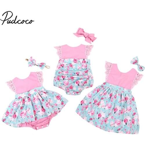 Kid Baby Girls Family Matching Lace Romper Dress Sleeveless Cute Clothes Party Baby Girls Kids Clothing Outfits Floral Princess