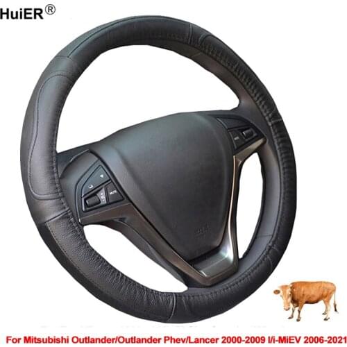 Car Steering Wheel Cover Cow Leather Wrap Non-slip For Mitsubishi Outlander Outlander Phev Lancer 2000 - 2009 I i-MiEV 200 -2021