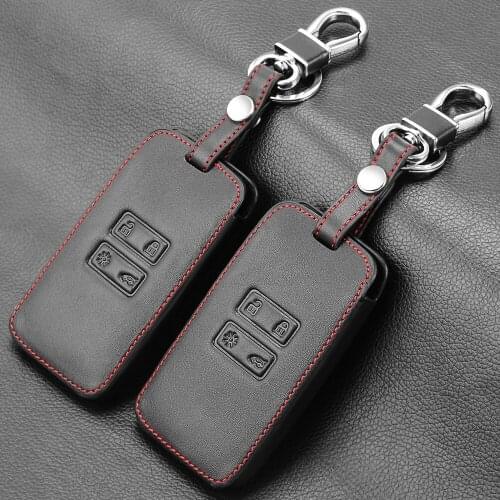 Leather Car Key Case For Renault Koleos Kadjar Scenic Megane Sandero Keyless Remote Fob Shell Protector Cover With Key Ring
