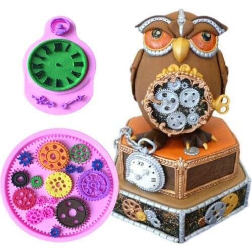 Kitchen DIY Creative Fondant Watches Clocks Metal Gear Cartoon Liquid Silicone Fondant Cake Mold Soap Chocolate Shape A1071