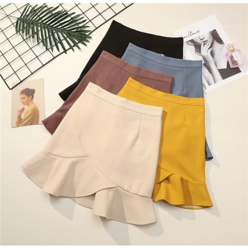 Fishtail Vintage Mini Skirt Women 2021 Ruffled Summer Casual A-Line High Waist Solid Fashion Female Turkey Skirts New