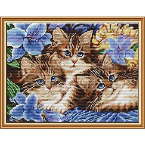 The three litten kittens 3 cross stitch kit aida 14ct 11ct count print canvas cross stitches needlework embroidery DIY handmad