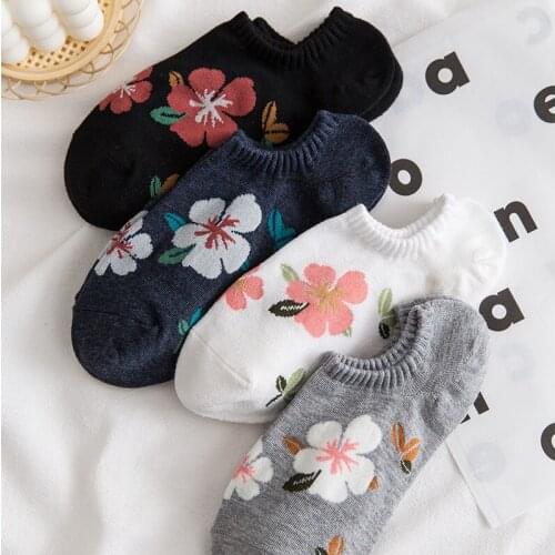 Ankle cute socks flower cartoon sokken skarpetki damskie harajuku kawaii short happy meia women cotton fashion black sock