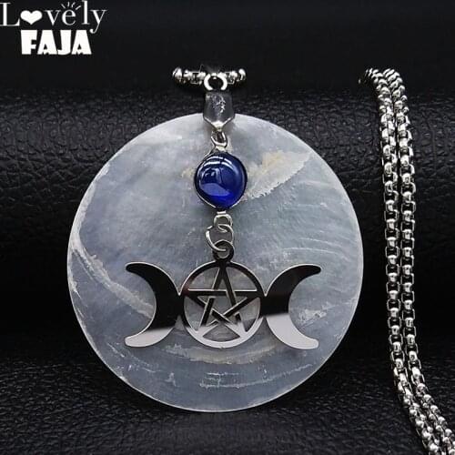 Moon Sun Pentagram Shell Stainless Steel Chain Necklace Women Silver Color Witchcraft Necklace Jewelry Gift collares N19913