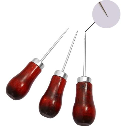 1PCS Wooden Handle Awl Positioning Drill Tools Leather Hole Puncher Stitching DIY Tailor Sewing Needles Shoe Repair Tool