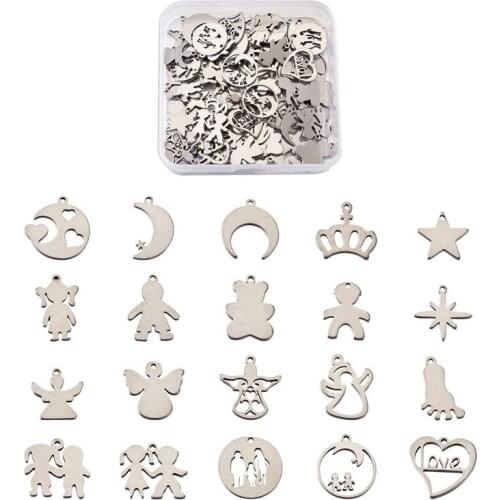 100pcs 304 Stainless Steel Pendants Charm Moon Star heart Laser Cut for Jewelry Making DIY Bracelet Necklace Earring Craft