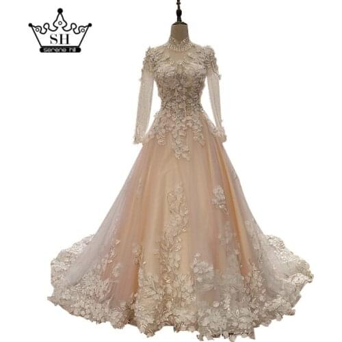 Luxury Sexy Long Sleeves Backless Evening Dress Flowers Pearls High-Collar Elegant Evening Gown Robe De Soiree 2020 Serene Hill