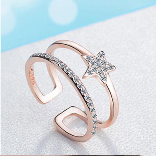 925 Sterling Silver Double Layer Glittering Micro Zircon Star Adjustable Rings Fine Jewelry For Women Best Gifts S-R342