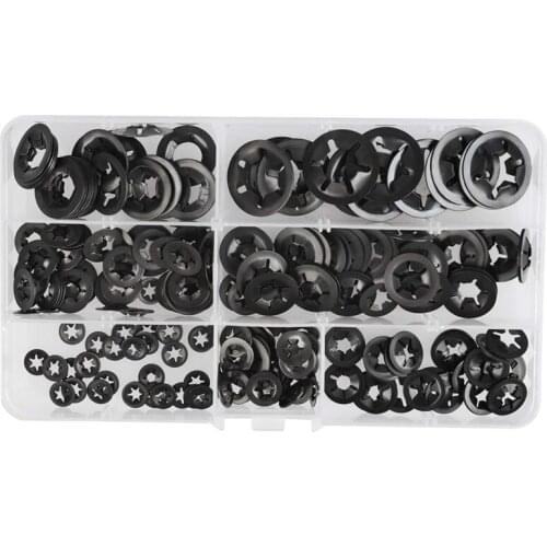 340Pcs Internal Tooth Starlock Washers Quick Speed Locking Washers Push on Speed Clips Fasteners Assortment Kit,Black Oxide Fini