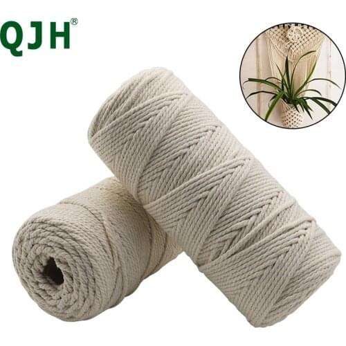 3mm 100M Natural Handmade Cotton Cord Thread Macrame Crochet Rope Hanging Tapestry Cord Craft Cord Rope Macrame Rope for DIY