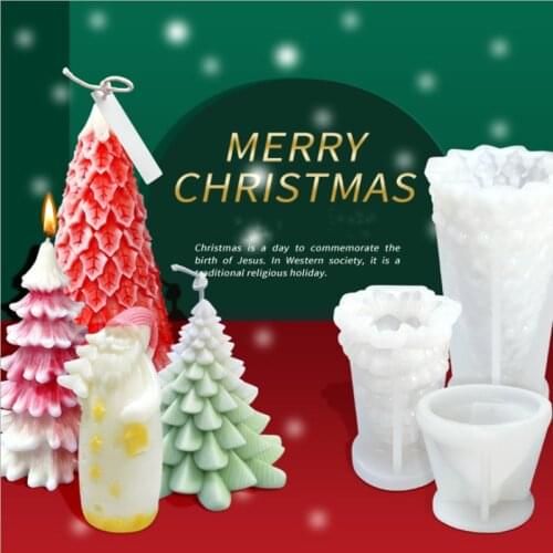 3D Christmas Tree Wax Candle Silicone Mold Xmas Gift Dessert Jelly Ice Cream Baking Molds DIY Handmade Resin Clay Crafts Mould
