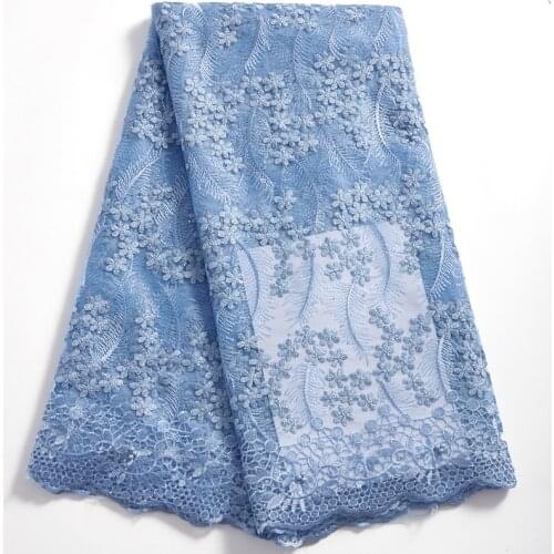 SJD LACE New High Quality Sky Bule Flower African Lace Fabric 2021 French Mesh Milk Silk Nigerian For Women Wedding Dress A 2334