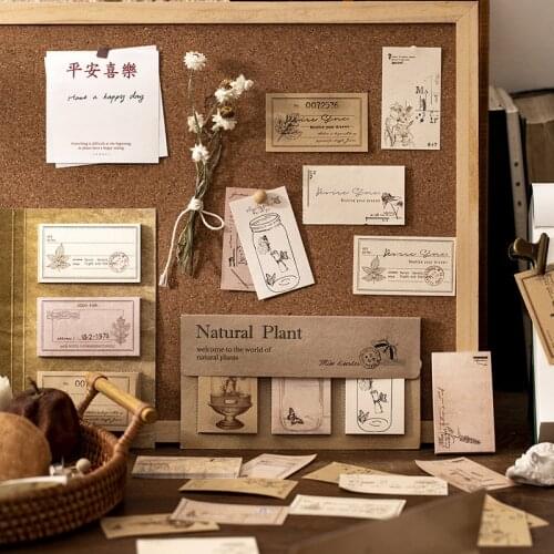 60 Sheets Self Sticky Notes Vintage Plants Flowers Self-stick Notepads Retro Memo Posted Writing Pads
