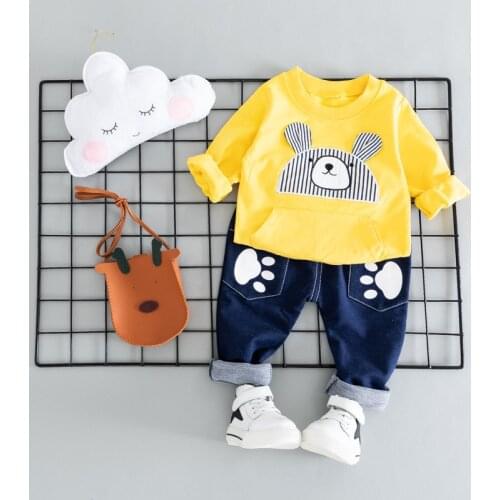 Spring and Autumn Child Stripe Ear Clothes Suits Baby Girl Boy Clothing Sets Infant Clothes Suits Casual Sport T Shirt Pants