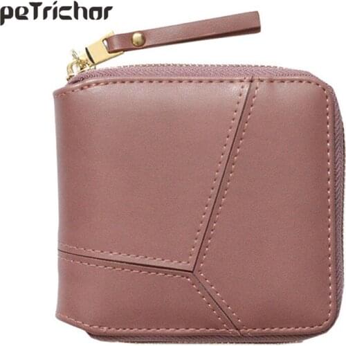 High Quality Women Short Wallets Zipper Card Holder Solid Mini Purse Synthetic Leather Fashion Cute Bags Ladies Note Compartment