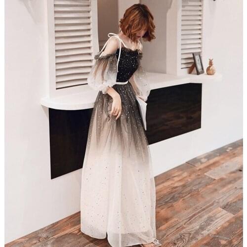 Women Long Prom Dresses Elegant Spaghetti Strap Evening Gowns Exquisite Sequins Tulle Party Dress Cheongsam вечернее платье