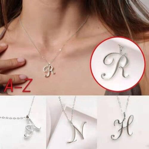 Womens Popular A-Z 26 English Alphabet Necklace Ladies Simple Clothing Accessories Clavicle Chain Pendant Jewelry Gift