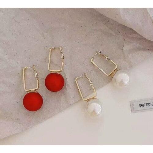 LOVOACC Red White Champagne Oversize Pearl Earrings for Women Gold Color Metal Rectangle Drop Dangle Earrings Wedding Jewelry