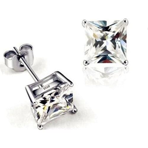 Pendientes plata S925 jewelry luxury square zircon earrings for women brincos para as mulheres boucle cute nausnice ohrstecker