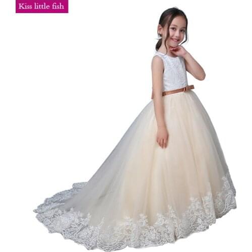 Free shipping Long Trailing flower girl dresses for weddings Vestido de daminha