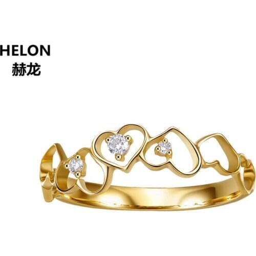 Solid 14k Yellow Gold Natural Diamonds Engagement Wedding Ring for Women Heart Shape Anniversary Party Valentines Day Gift
