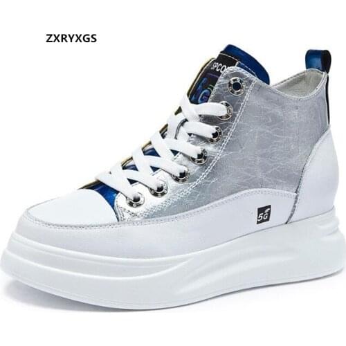 2020 New Autumn Inner Increase Platform High Heels Spell Colors Genuine Leather Ankle Boots Casual Sneakers Winter Warm Shoes