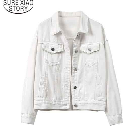 2021 Autumn and Winter Clothes Women Denim Jacket White Coats Female Short Loose Korean Jean Jacket Clothing ladies tops 11994