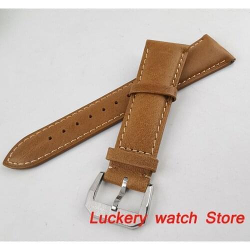 22mm brown Leather strap stainless steel bucklefit mens watch-BD04