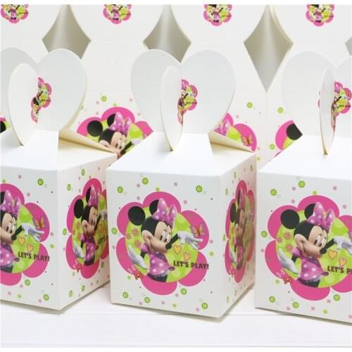 24pcs\lot Baby Shower box Minnie Mouse Theme Candy Box Gift Box Happy Birthday Party Festival Decoration Supplies for kids box