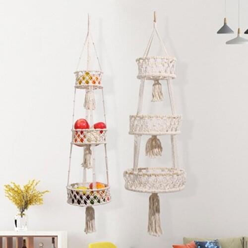 3 Tier Hanging Fruit Basket Bohemia Handmade Cotton Rope Woven Art Decoration Home Multipurpose Stuff Holder