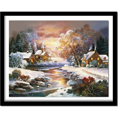 Diamond Embroidery 5D DIY Diamond Painting Snow Cottage Landscape Diamond Painting Cross Stitch Rhinestone BJ1663
