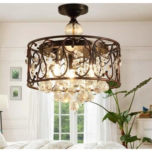 American Crystal restaurant ceiling lamp country vintage iron living room lamp creative warm bedroom study ceiling lamp led lamp