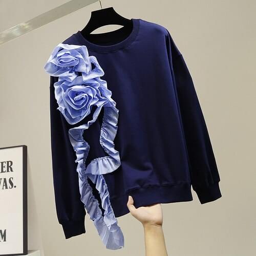Three-Dimensional Flower Irregular Ruffled Pullover Hoodies Women Leisure Loose Long Sleeve Sweatershirt Cool Top Spring 2021