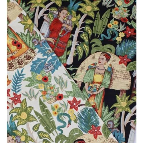 Vintage Flower Leaves Printed Stretch Satin Cotton Cloth Printing Fabric By the meter DIY Sewing Summer Spring Dress 145x100m