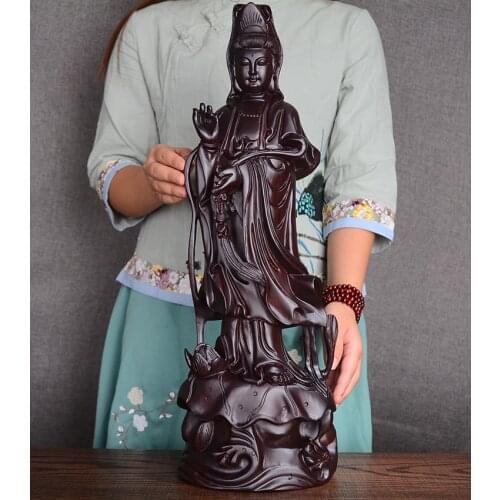 Large Southeast Asia Efficacious protection worship Ebony wood carving Standing Buddha HOME shrine altar FENG SHUI statue 50CM