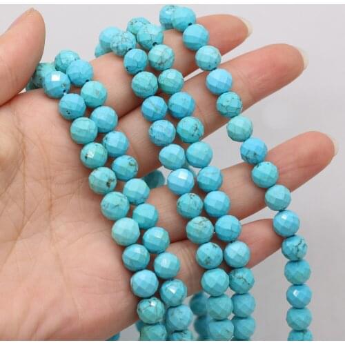 Fashion Small Beaded Natural Stone Turquoise Round Faceted Beads for Jewelry Making Charm DIY Bracelet Necklace Accessories 8mm