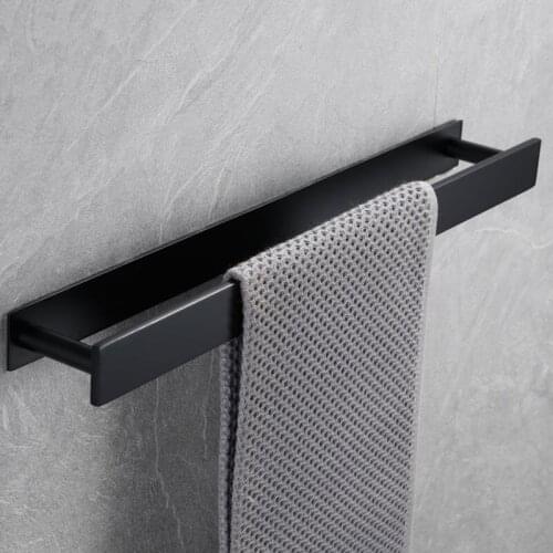 Black Free Of Punch Stainless Steel Towel Single Rod Wall Mount Hanging Towel Rack Curved Corner Bathroom Hardware pendant