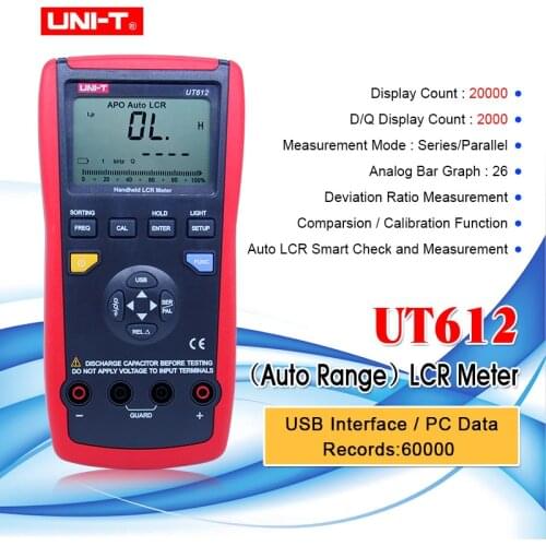 UNIT UT611/UT612 Digital LCR Meter Digital Capacitance Inductance DC resistance tester 100Hz 120Hz 1KHz 10KHz 100KHz frequency