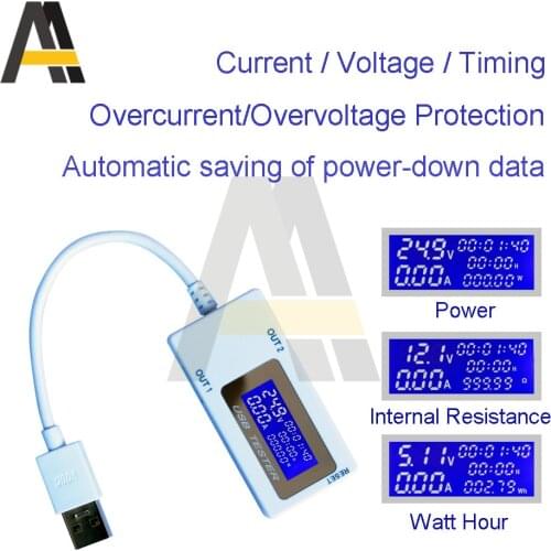 DC4-30V Dual USB Current Voltage Battery Capacity Flash Charge 10-in-1 Tester Digital Display 0-5A 0-99 hours 0-150W USB Tester