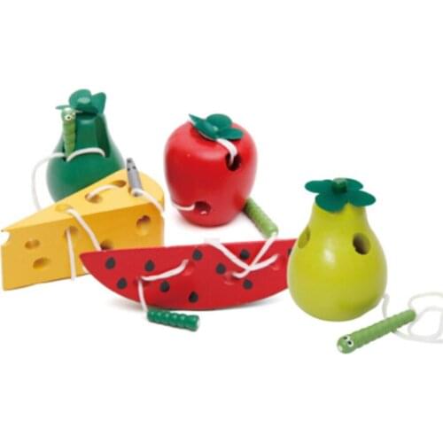 Wooden Montessori Educational Toys Funny Worm Eat Fruit Apple Pear Baby Toy Early Learning Teaching Aids Puzzles Kids Toys Gift