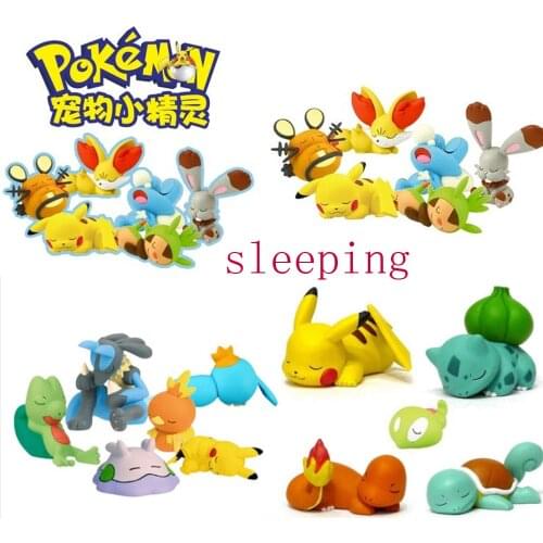 Sleeping Pokemon Action Figure Cup Pocket Monster Pikachu Toys Dedenne Fennekin Bunnelby Lucario Mudkip Squishy Tiny Figure