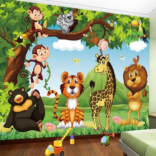 Custom Mural Wallpaper 3D Cartoon Animal World Children Kids Bedroom Backdrop Wall Painting Eco-Friendly Non-Woven Wallpaper 3 D