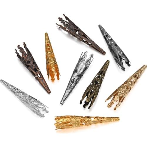 30pcs/Lot 42X8mm Alloy Bugle Filigree Caps End Bead Hollow Out Flower Cone Crystal Pendant Connector For Jewelry Making Supplies