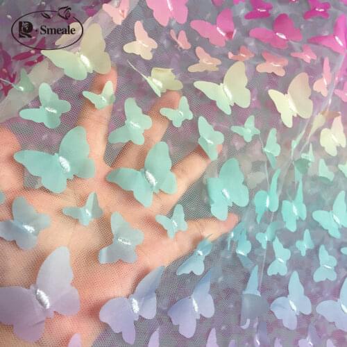 Rainbow Color Butterfly 3D Applique Lace Fabric Gradient Flowers Childrens Clothing DIY Colorful Color Lace Cloth RS2764