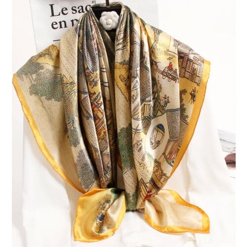 Square Silk Scarves Women Large Bandana 2021 Echarpe Print Headscarf Real Silk Neckerchief Shawls Foulard Femme 108x108cm
