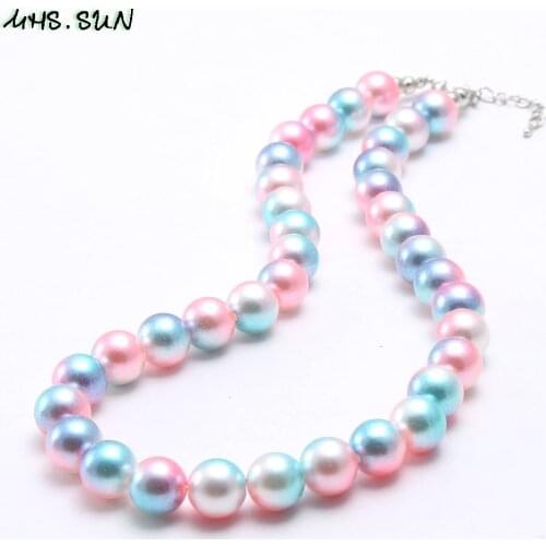 MHS.SUN New Colorful Girls Pearl Beads Necklace Fashion Child Kids Chunky Beads Necklace Handmade Jewelry For Gift Accessories