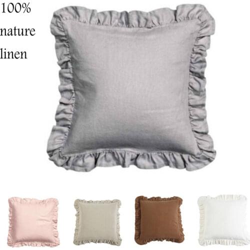 Flouncing Lovely Euro Sham Cover 100% Pure Linen Ruffled Cushion Cover Linen Pillowcase