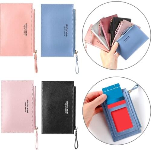 PU Zipper Cash Mini Wallet ID/Credit Cards Holder Pure Color Small Business Card Case Girls Name Card Bag Short Purse Pouch